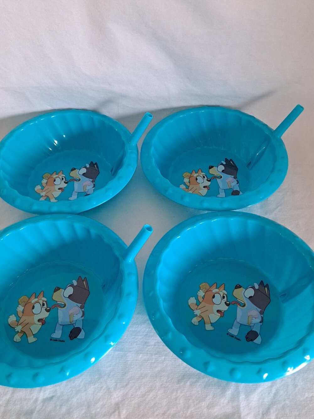 ZAK Ludo Studio Lot 4 BLUEY Kids Cereal BOWLS Built-in STRAWS